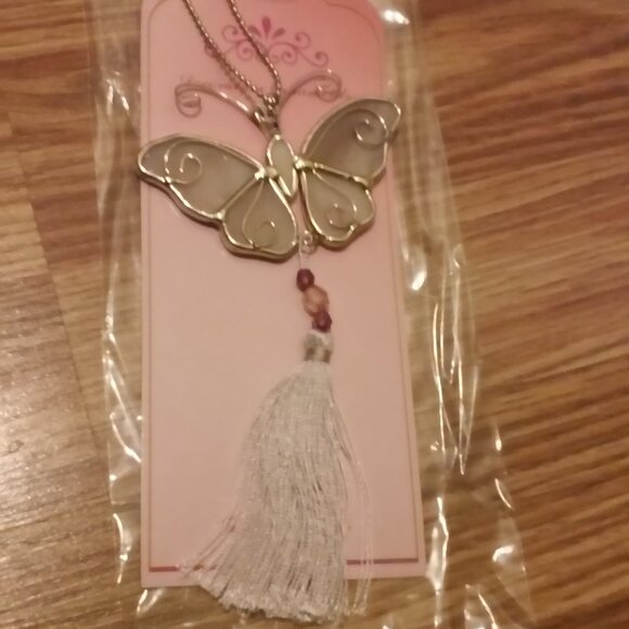 Silver & Stained Glass Butterfly Ornament Hangs 8 1/2" x 3 1/4" Wide - Picture 3 of 3